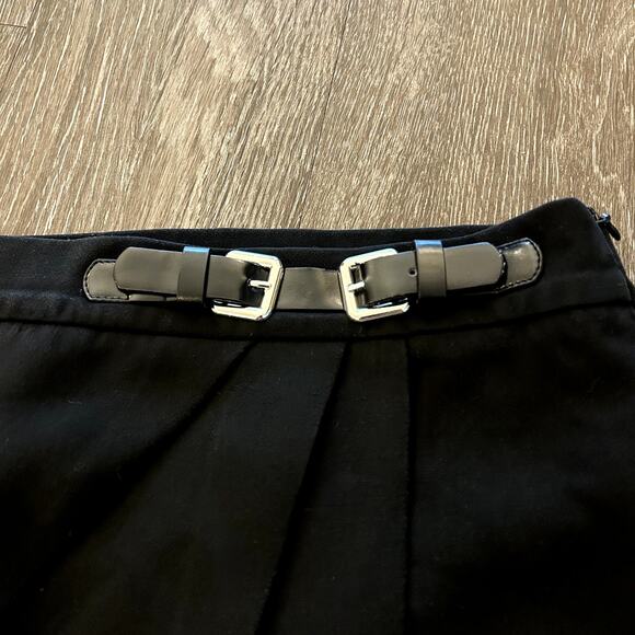 EUC Zara Black Buckle Mini Skirt Size M High Waisted Faux Wrap Style Tailored - Picture 9 of 11